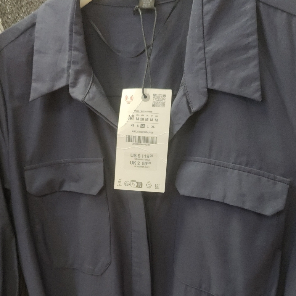 Navy Shirt Dress with Brown Belt - Picture 3 of 6